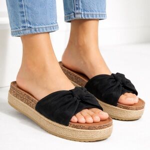 Nature Breeze Black Bow Platform Espadrille Slide Sandals Women’s Size 8